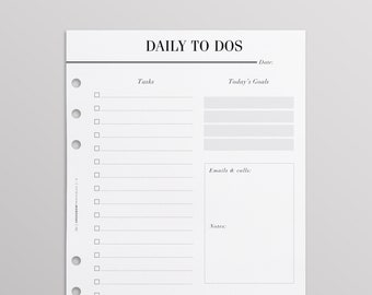 PRINTED To Do List Planner Refills A5 | Kikki K Inserts Large, Filofax Inserts A5, LV Agenda GM Inserts | Work Planner | Daily Planner A5