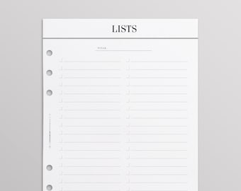 PRINTED A5 Double List Planner Inserts A5 Printed | Minimal Planner Inserts | LV GM Inserts | Filofax Inserts | Kikki K Large Inserts