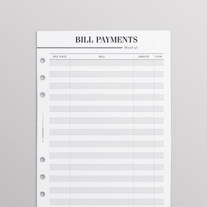 PRINTED Bill Pay A5 Planner Inserts | A5 Filofax Inserts | Budget Planner Kikki K Large Inserts | Financial Planner A5 | Crossbow Planner Co