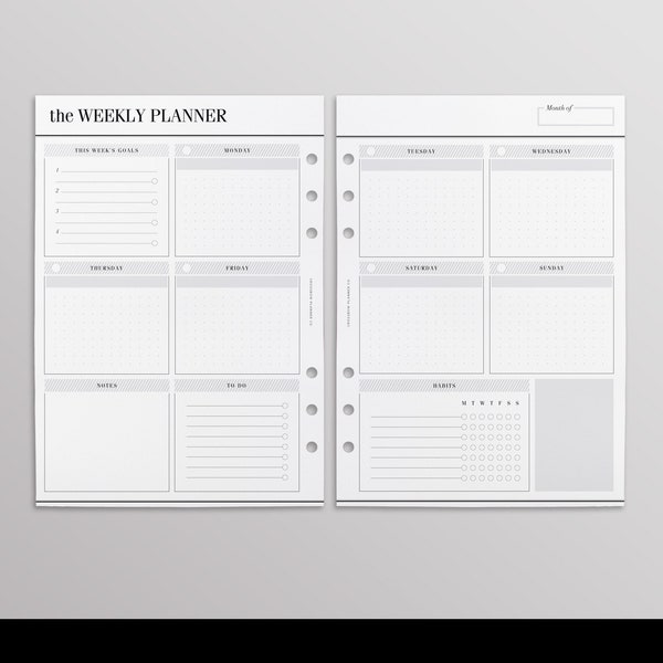 PRINTED WO2P Productivity Edition A5 | Weekly Planner Inserts | Week On Two Pages | Undated Planner Calendar | Yearly Planner Pages Kikki K