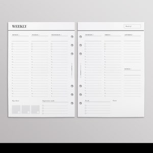 PRINTED WO2P Vertical Edition | A5 Weekly Planner Inserts | Week On Two Pages | Undated Planner Calendar | Weekly Hourly Schedule Planner