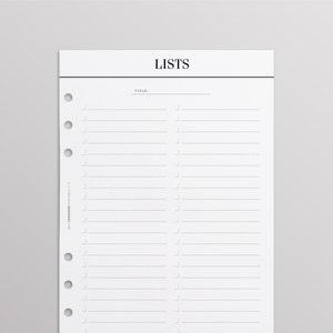 PRINTED A5 Double List Planner Inserts A5 Printed | Minimal Planner Inserts | LV GM Inserts | Filofax Inserts | Kikki K Large Inserts