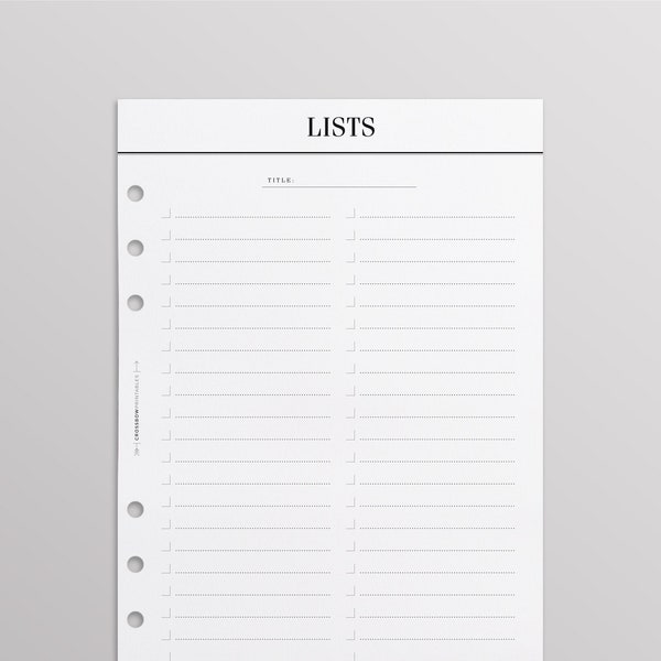 PRINTED A5 Double List Planner Inserts A5 Printed | Minimal Planner Inserts | LV GM Inserts | Filofax Inserts | Kikki K Large Inserts