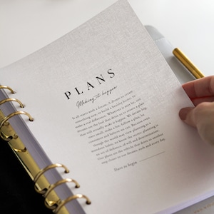 Reinleinen Planer Dashboard: 'Pläne' | Luxe Minimal A5 Planer Einlagen | Planer Zubehör für Filofax & LV Agenda | Armbrust Planer Co