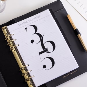 Planilhas A5 anuais impressas | Refil para pasta de 6 argolas A5 sem data | Conjunto inicial de planner com metas semanais, mensais, anuais e para Filofax