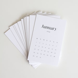 Printed 2024 Monthly Planner Cards | Calendar Journalling Cards | Minimal Mini Calendar Cards