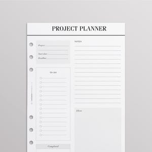 PRINTED Project Planner Pages A5 | Projects To Do List | Work Planner | Filofax A5, Kikki K Large, LV GM Agenda Inserts | Planner Inserts