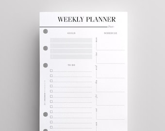 PRINTED Personal Size Weekly Planner Inserts | Week On One Page | Personal Filofax Planner Refill | Printed Kate Spade Planner Inserts