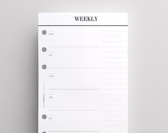 PRINTED Week On One Page Planner Inserts | Weekly Personal Size Personal Filofax Planner Refill | Printed Kate Spade Planner Inserts