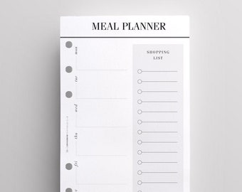 PRINTED Personal Size Meal Planner Inserts | Shopping List, Grocery List Planner Refill | Printed Kikki K Medium Inserts | Filofax Personal