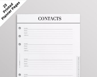 PRINTED Contacts Planner, Filofax Contacts Refill, Contacts Planner Pages, Contacts Inserts, A5 Planner Inserts Minimal, Crossbow Planner Co
