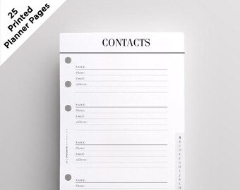 PRINTED Planner Contacts Pages, Filofax Contacts Inserts, Chic Planner Inserts, Personal Contacts Printed, Kikki K Medium, LV MM Inserts