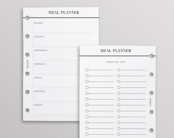 PRINTED Meal Planner Inserts With Shopping List, Grocery List Planner Refill, Pocket Size, Simple Planner Insert, Chic Planner Inserts