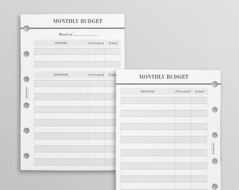 PRINTED Budget Planner Inserts Pocket Size, Monthly Budget On Two Pages, Finance Planner, Printed Pocket Ring Insert, Minimal Planner Insert