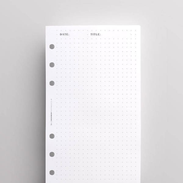 GEDRUKT persoonlijke grootte Dot Grid minimale Planner Inserts | Zwart-witplanner | Bedrukte Kikki K medium inzetstukken | Bullet Journal | agenda