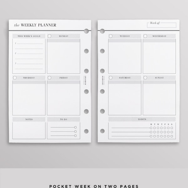 PRINTED WO2P Productivity Edition | Pocket Weekly Planner Inserts | Week On Two Pages | LV PM Printed Inserts | Filofax Pocket Refill Pages