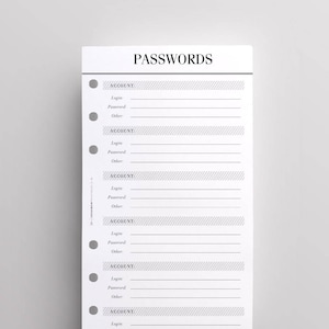 PRINTED Personal Planner Inserts Password Keeper / Log | Printed Kikki K Medium Inserts | Crossbow Planner Co Printed Personal Planner Pages