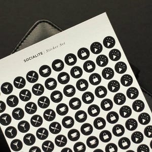 Socialite Black Icon Sticker Set - Chic Planner Stickers - Simple Stickers - Reminder Stickers, Cute Minimal Planner Sticker, Meal Stickers image 1