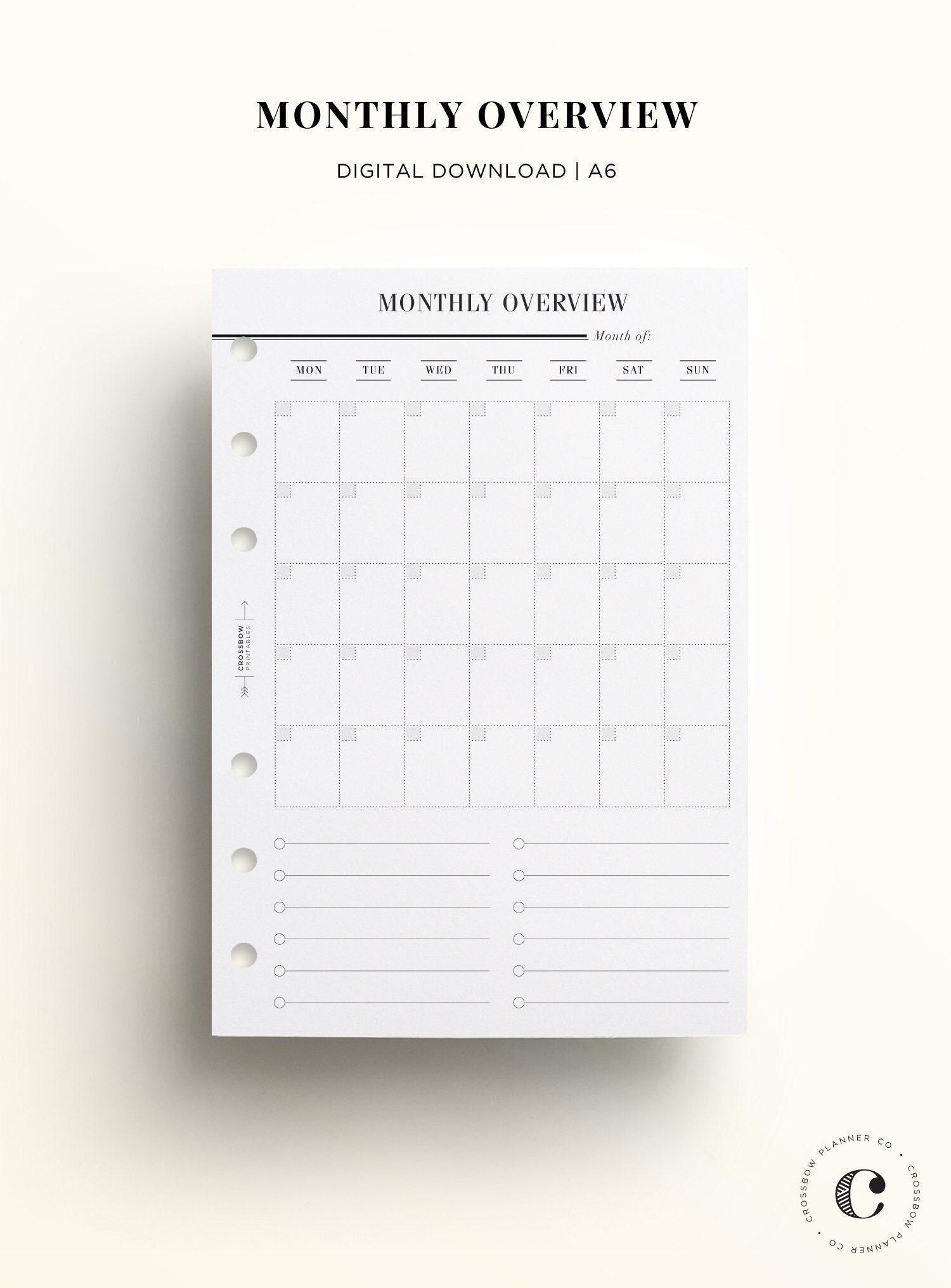 Important Dates Printable A6 Inserts: Minimal Ring Printables