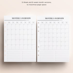 PRINTABLE A5 Monthly Overview Printable, Month on a Page A5, Month at a Glance, Monthly Calendar ...
