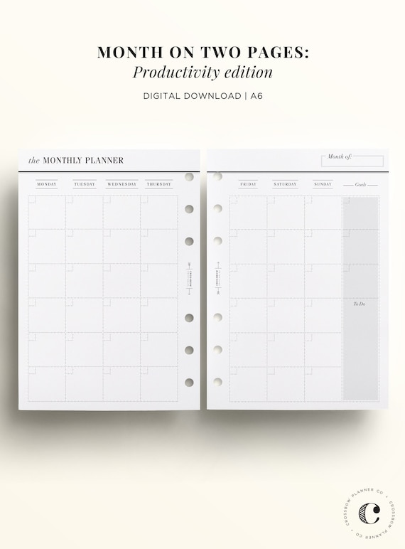 PRINTABLE A6 Month on Two Pages Printable A6 Monthly Calendar Etsy UK