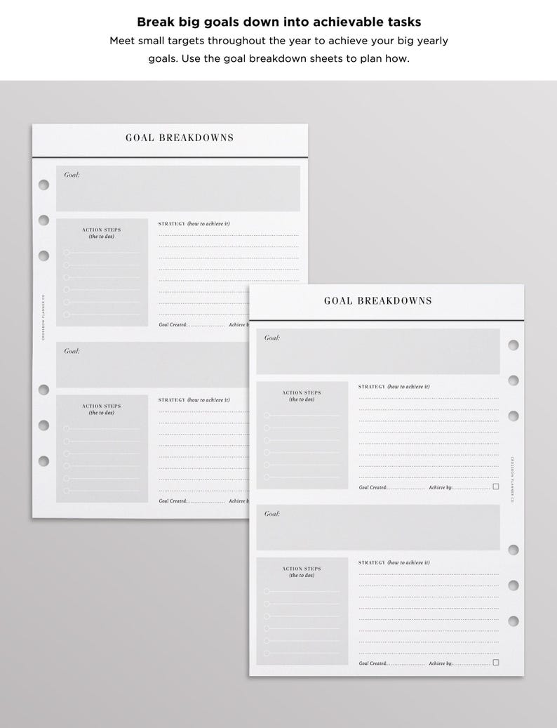 Paquete de planificadores de objetivos impresos / Insertos para planificador A5 impresos / Recambios minimalistas para planificador de objetivos / Insertos grandes para Filofax y Kikki K para planificación de objetivos imagen 4