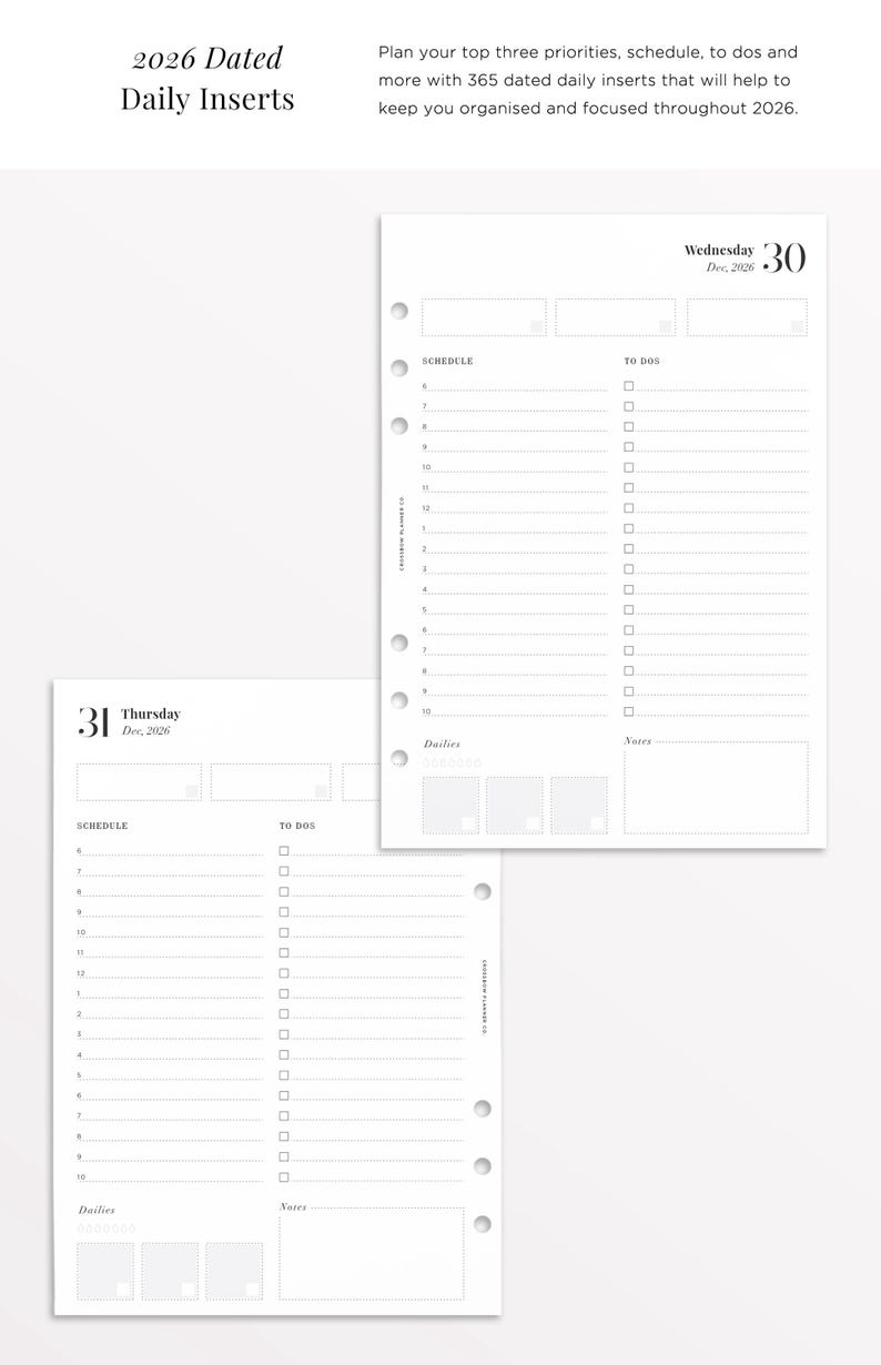 2026 Daily Planner Inserts A5 | Printed Dated Day per Page Planner ...