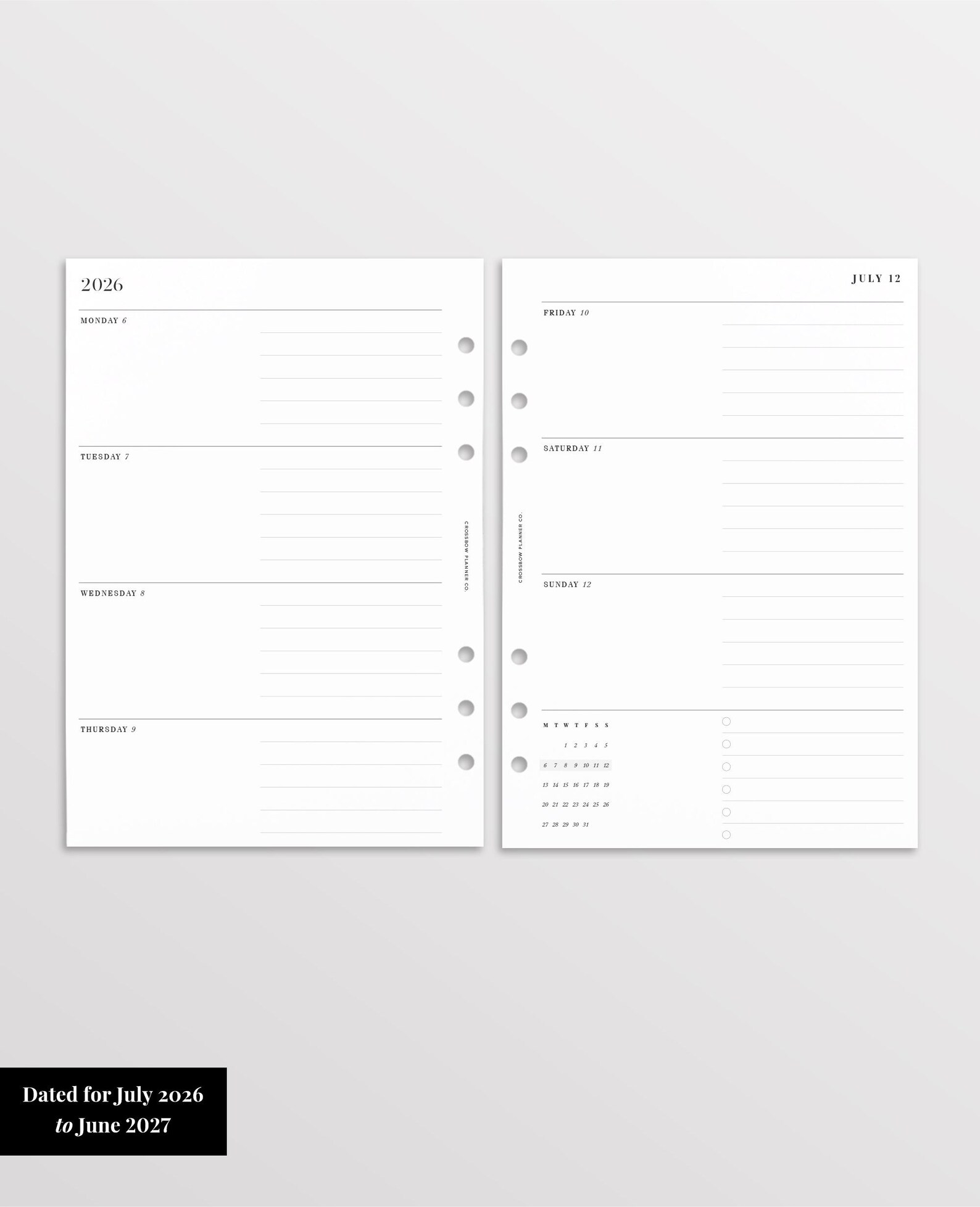 2026-2027 Weekly Planner Inserts A5, Printed Refill, Dated Filofax A5 ...
