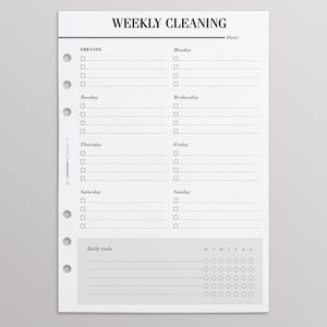 PRINTED Weekly Cleaning Schedule | Cleaning Checklist | Cleaning Planner Pages |  Chore Chart Inserts | A5 Planner Inserts Printed