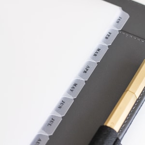 Frosted Monthly Dividers | A5 & Personal Size | Minimal Planner Dividers | Side Tab | Clear Plastic Dividers for LV GM Agenda and A5 Filofax