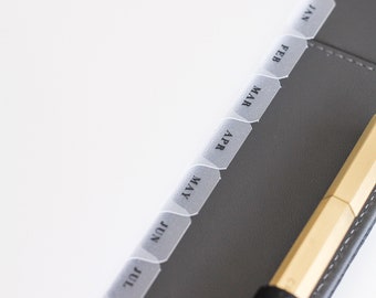 Separadores mensuales esmerilados / Tamaño A5 y personal / Separadores minimalistas para agenda / Pestaña lateral / Separadores de plástico transparente para agenda LV GM y Filofax A5