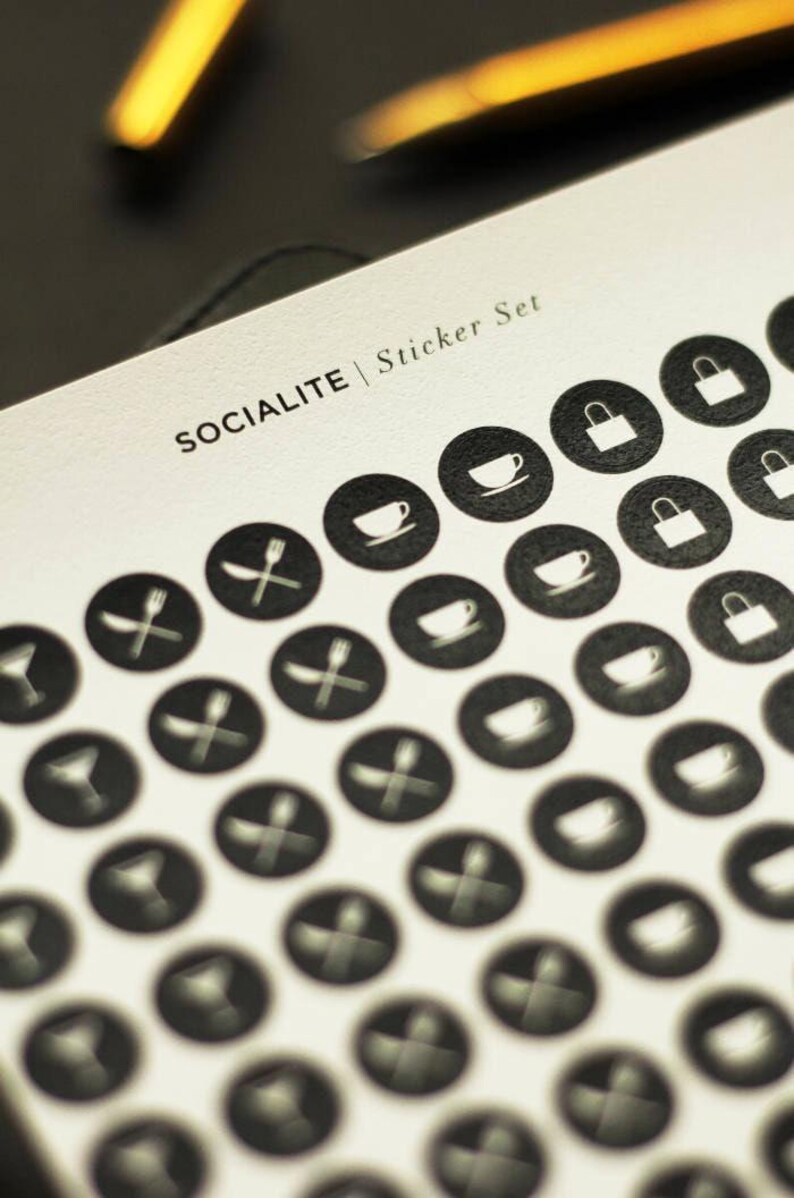 Socialite Black Icon Sticker Set - Chic Planner Stickers - Simple Stickers - Reminder Stickers, Cute Minimal Planner Sticker, Meal Stickers image 2