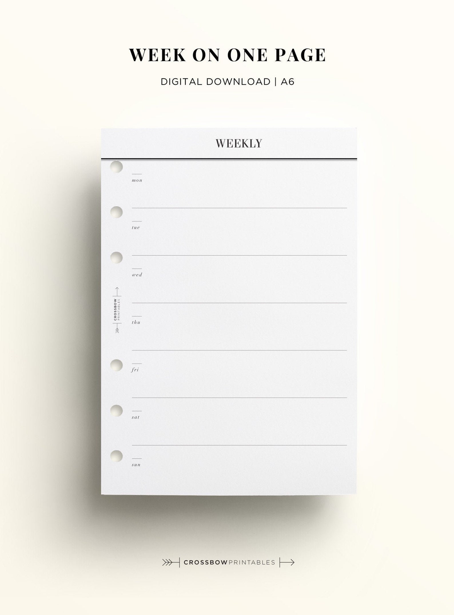 PRINTABLE A6 Week on One Page Printable Inserts Weekly | Etsy UK