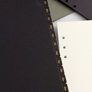 Leather Card Monthly Dividers A5 & Personal Size Black, Grey and Gold Foil Minimal Planner Dividers with Laminated Tabs image 4
