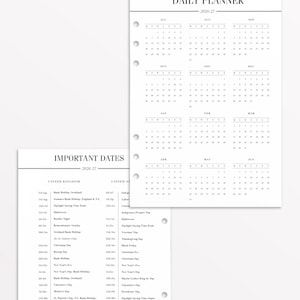 May include: A white daily planner and important dates list for 2026-27. The planner includes a calendar with months from July to June. The important dates list includes holidays for the United Kingdom and United States.