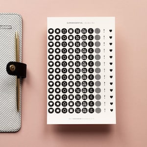 SuperEssential Minimal Planner Stickers - Black and White Icon Stickers - Mini Sticker Kit - Chic Birthday Finance Travel Black Stickers image 3