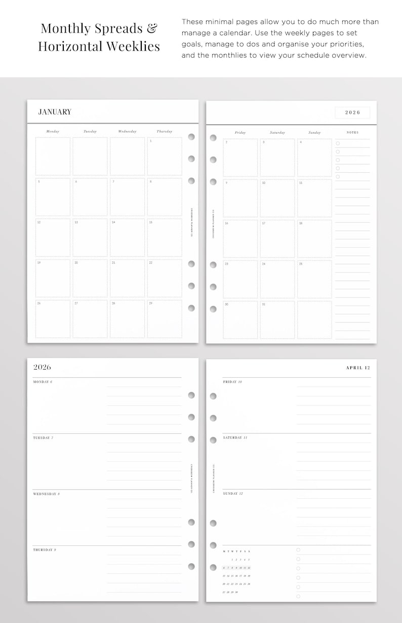 2026 gedruckte A5 Planer Einlagen | Wählen Sie Ihren Start Monat | Jahresplaner Einlagen, 2026 Filofax Einlagen Refill, datierte Einlagen LV GM Agenda Bild 8