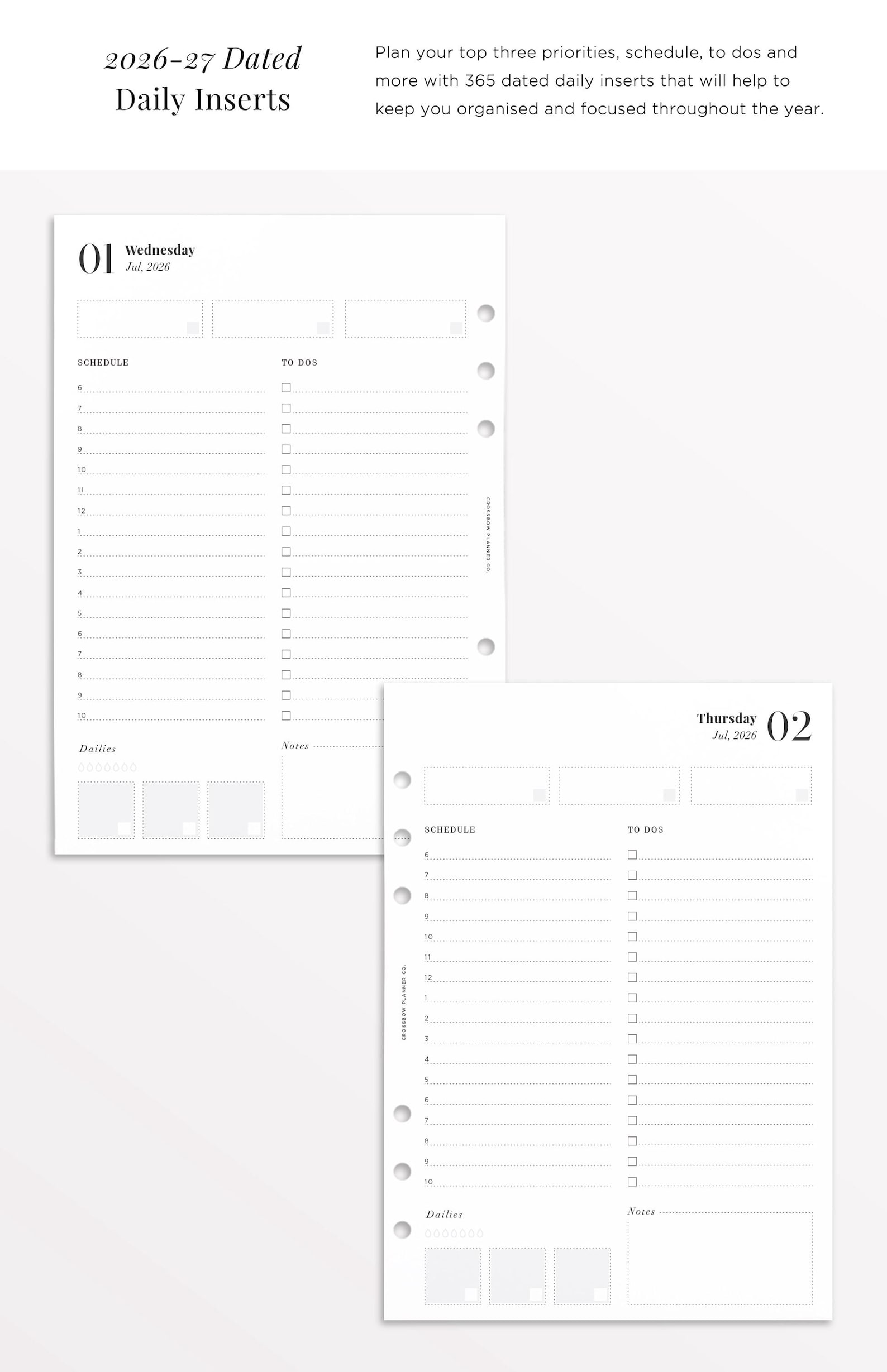 2026-2027 Daily Planner Inserts A5 | Printed Dated Day per Page Planner ...