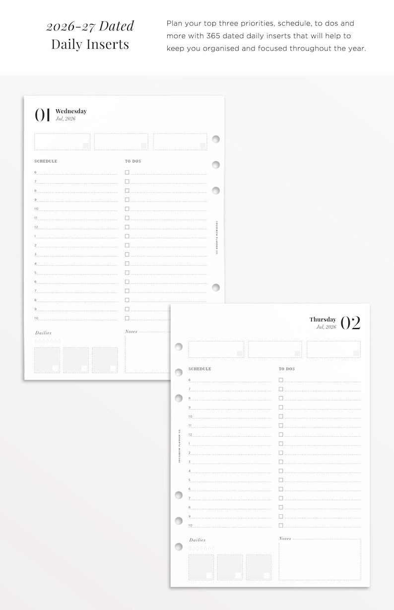 2026-2027 Daily Planner Inserts A5 | Printed Dated Day Per Page Planner Refill, 386 Pages, Dated Inserts for LV GM Agenda and Filofax image 5