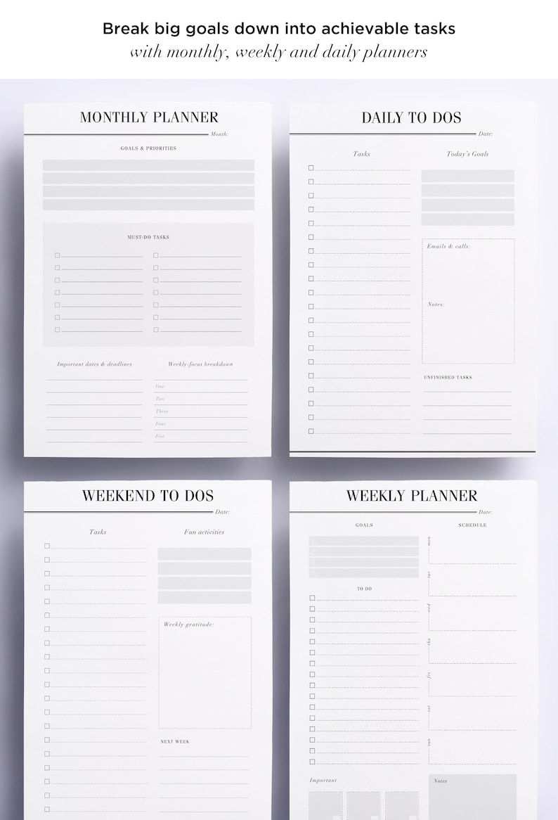 ULTIMATE Productivity, To Do List Work Printable Planner Pack, 21 A4, A5 and Half Size Organizer Pages: Day Planner, Project Planner image 2