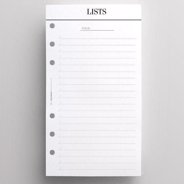 Inserciones personales de Filofax con lista minimalista impresa / Inserciones medianas impresas de Kikki K / Lista de tareas tamaño personal / Páginas de planificador de listas, LV MM