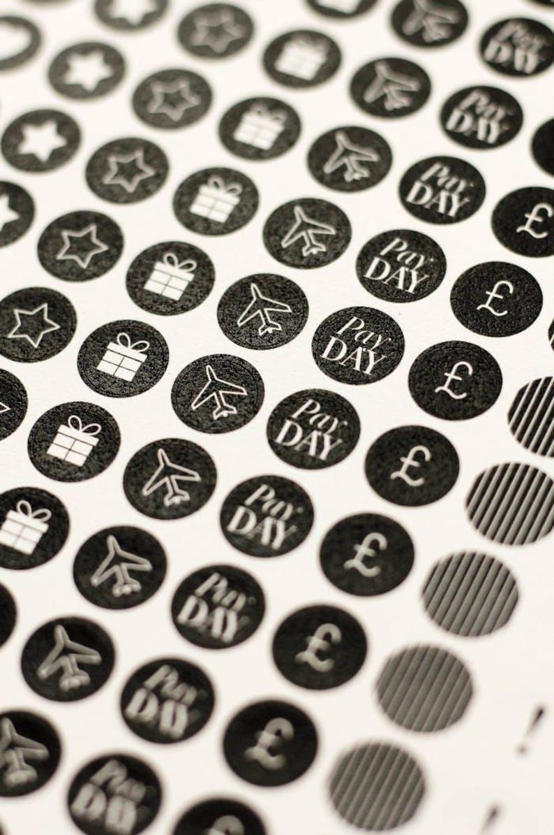 SuperEssential Minimal Planner Stickers - Black and White Icon Stickers - Mini Sticker Kit - Chic Birthday Finance Travel Black Stickers image 4