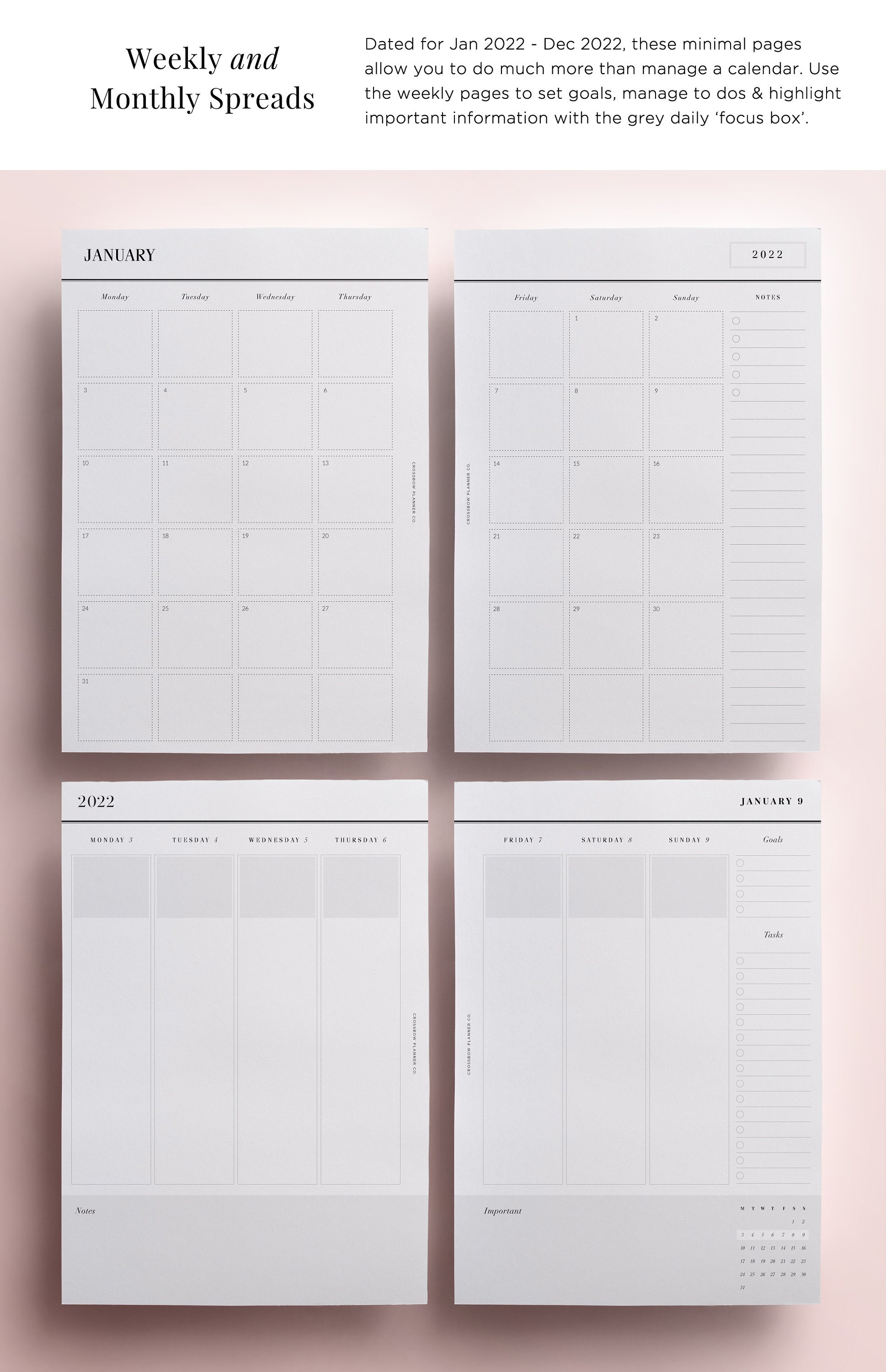 2022 Planner Inserts Printable 2022 Diary and Calendar Etsy