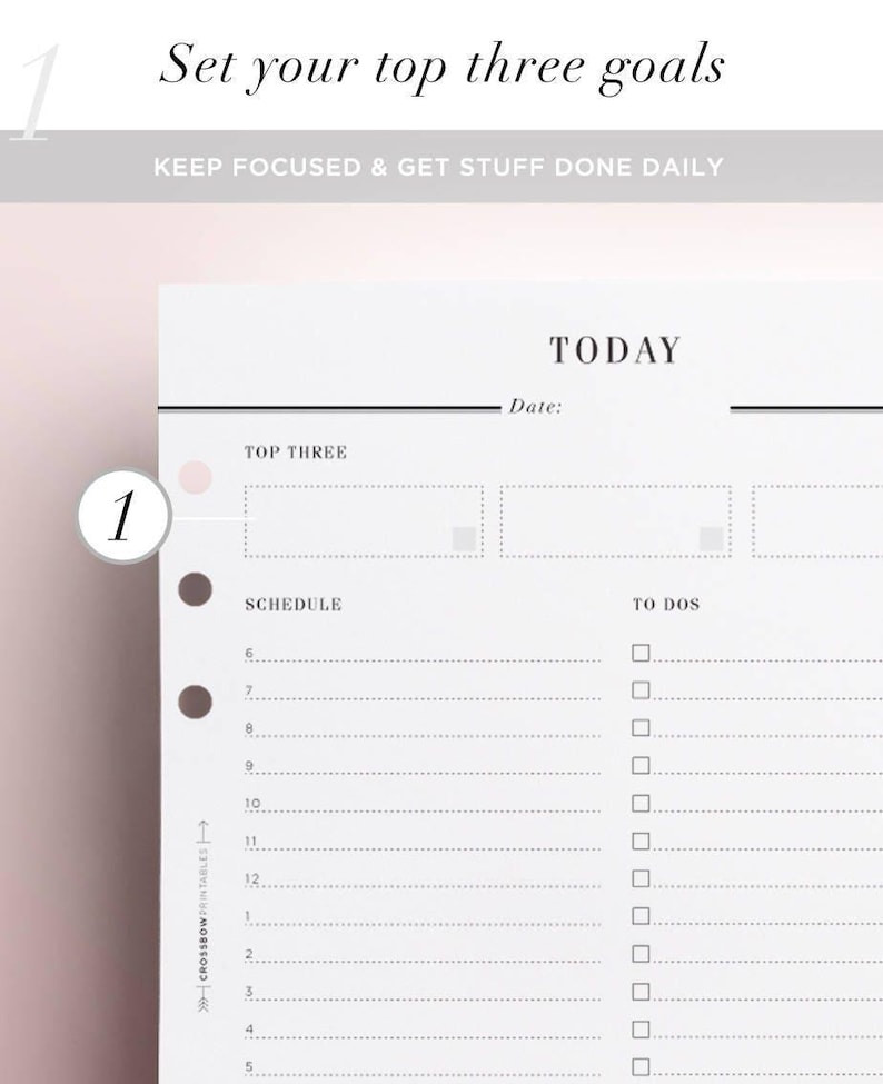 PRINTED Day On One Page Hourly Planner, DO1P, A5 Planner Inserts, Daily Planner Refill, A5 Daily Planner, A5 Filofax Inserts A5 Planner image 3