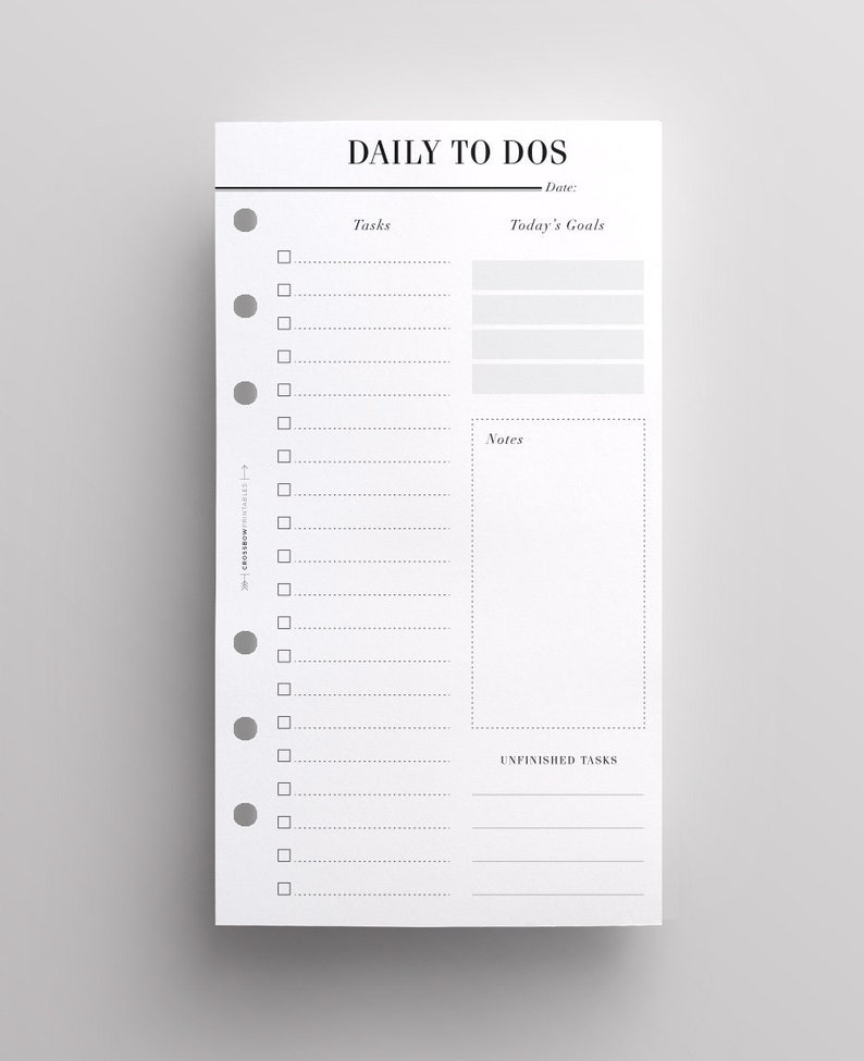 PRINTED To Do List Planner Refills Personal Size Printed Kikki K Medium Inserts, Printed Louis Vuitton MM Inserts, Daily, Day On One Page image 1