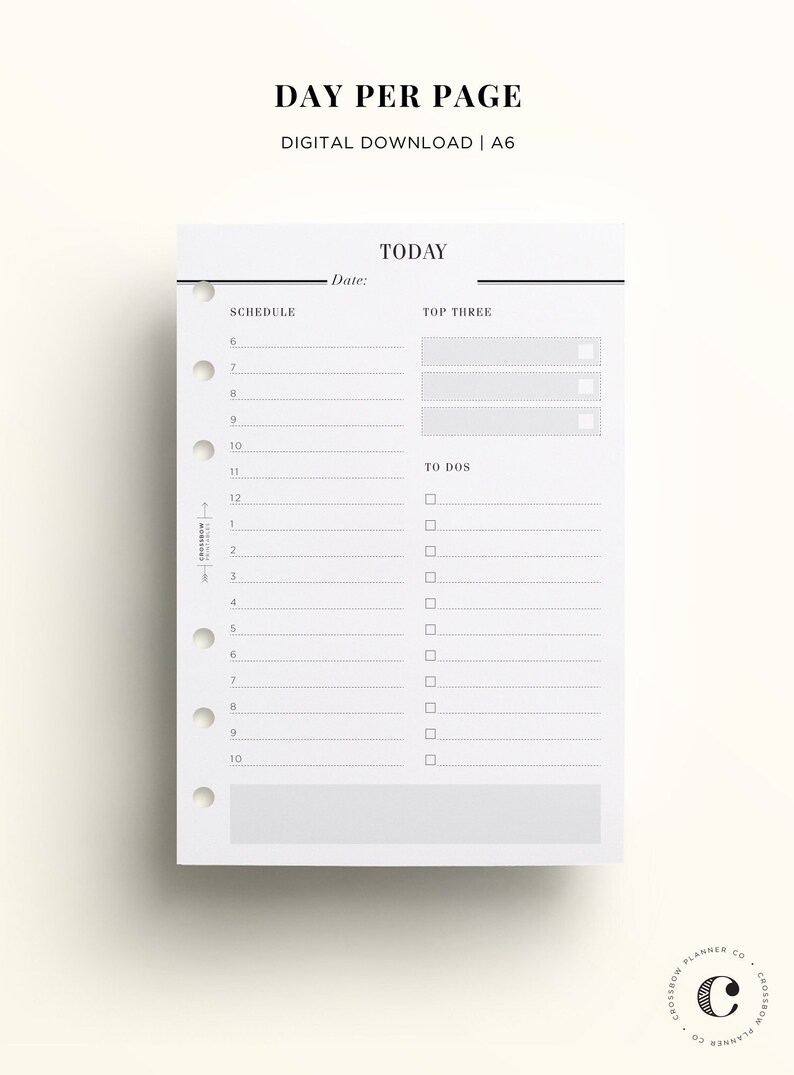 PRINTABLE A6 Day on One Page Printable A6 Daily Planner - Etsy UK