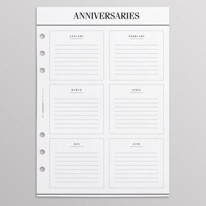 PRINTED Kikki K Inserts | At A Glance A5 Filofax Inserts, Anniversary Birthday Pages, LV Agenda GM Inserts, Birthday Calendar Planner Refill image 3