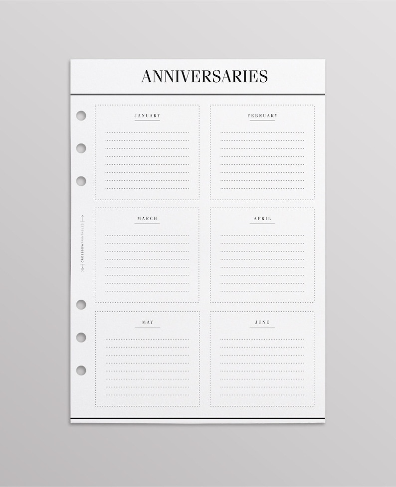 PRINTED Kikki K Inserts | At A Glance A5 Filofax Inserts, Anniversary Birthday Pages, LV Agenda GM Inserts, Birthday Calendar Planner Refill image 3