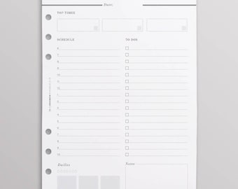 Gedrukte dagplanner per pagina, urenplanner, DO1P, A5 planner-inzetstukken, navulling dagplanner, A5 dagplanner, A5 Filofax-inzetstukken, A5 planner