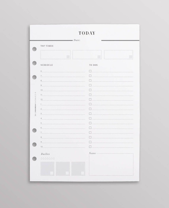 PRINTED Day On One Page Hourly Planner, DO1P, A5 Planner Inserts, Daily Planner Refill, A5 Daily Planner, A5 Filofax Inserts A5 Planner